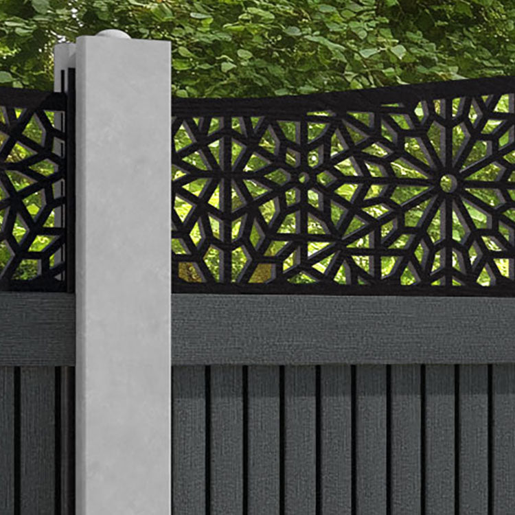 Virtis Alnara Curved Top Fence Panel - Dark Grey - for existing concrete posts