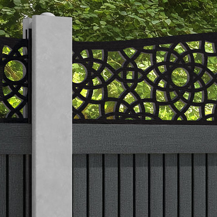 Virtis Ambar Curved Top Fence Panel - Dark Grey - for existing concrete posts