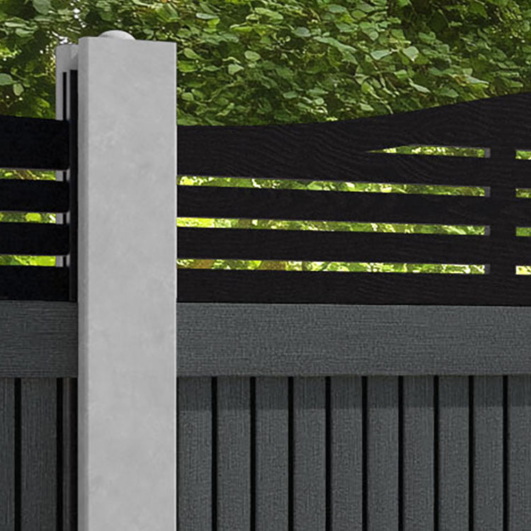 Virtis Aspen Curved Top Fence Panel - Dark Grey - for existing concrete posts