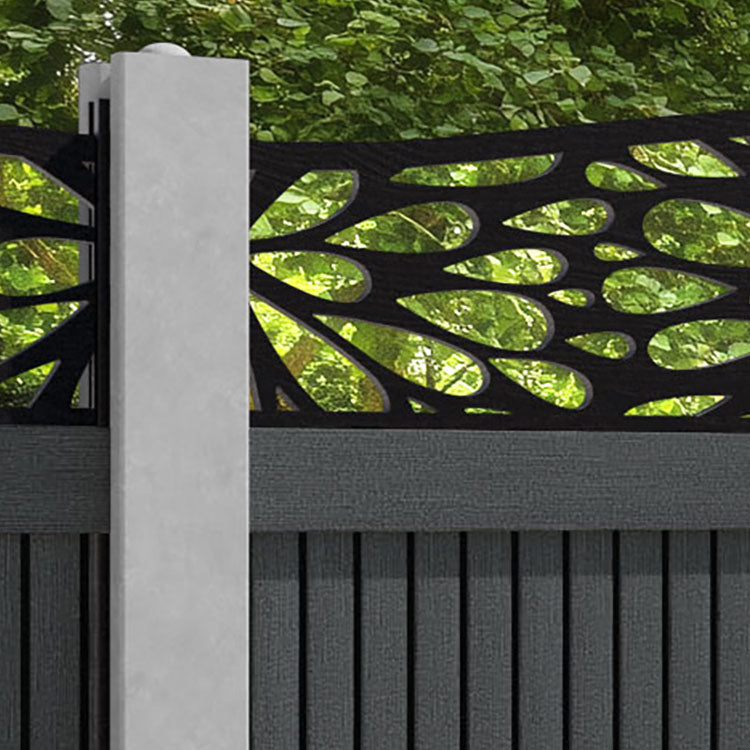 Virtis Blossom Curved Top Fence Panel - Dark Grey - for existing concrete posts