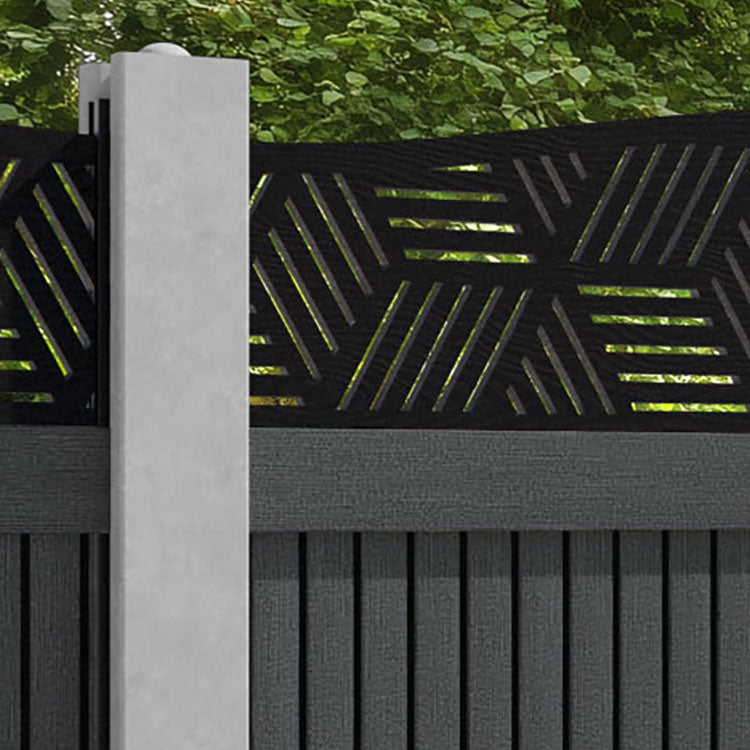Virtis Cubed Curved Top Fence Panel - Dark Grey - for existing concrete posts