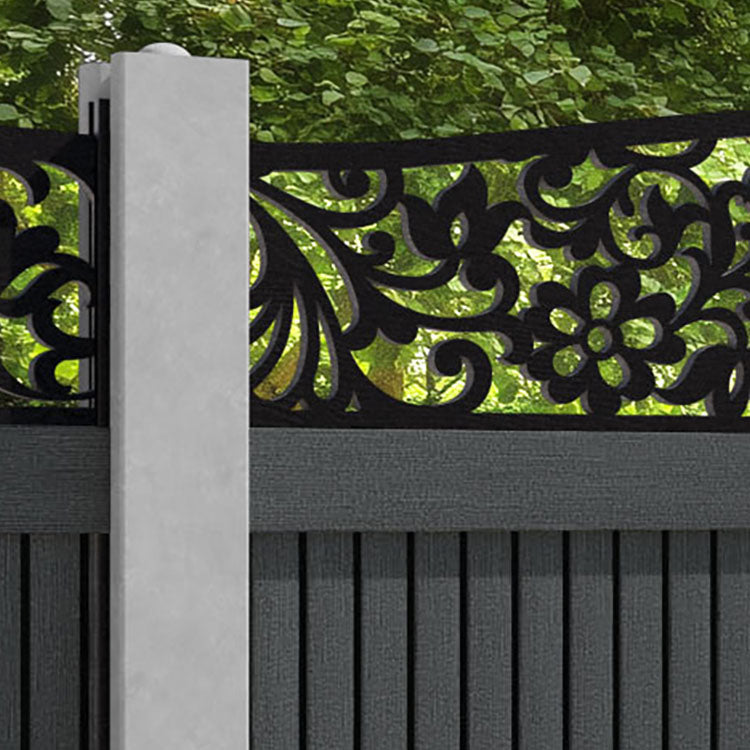 Virtis Eden Curved Top Fence Panel - Dark Grey - for existing concrete posts
