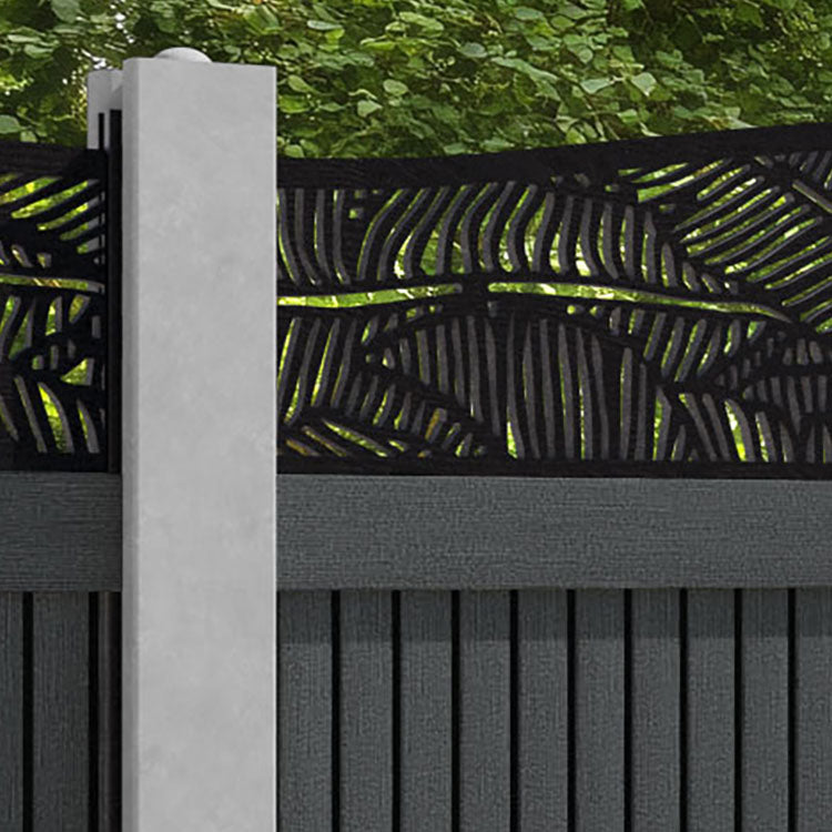 Virtis Feather Curved Top Fence Panel - Dark Grey - for existing concrete posts