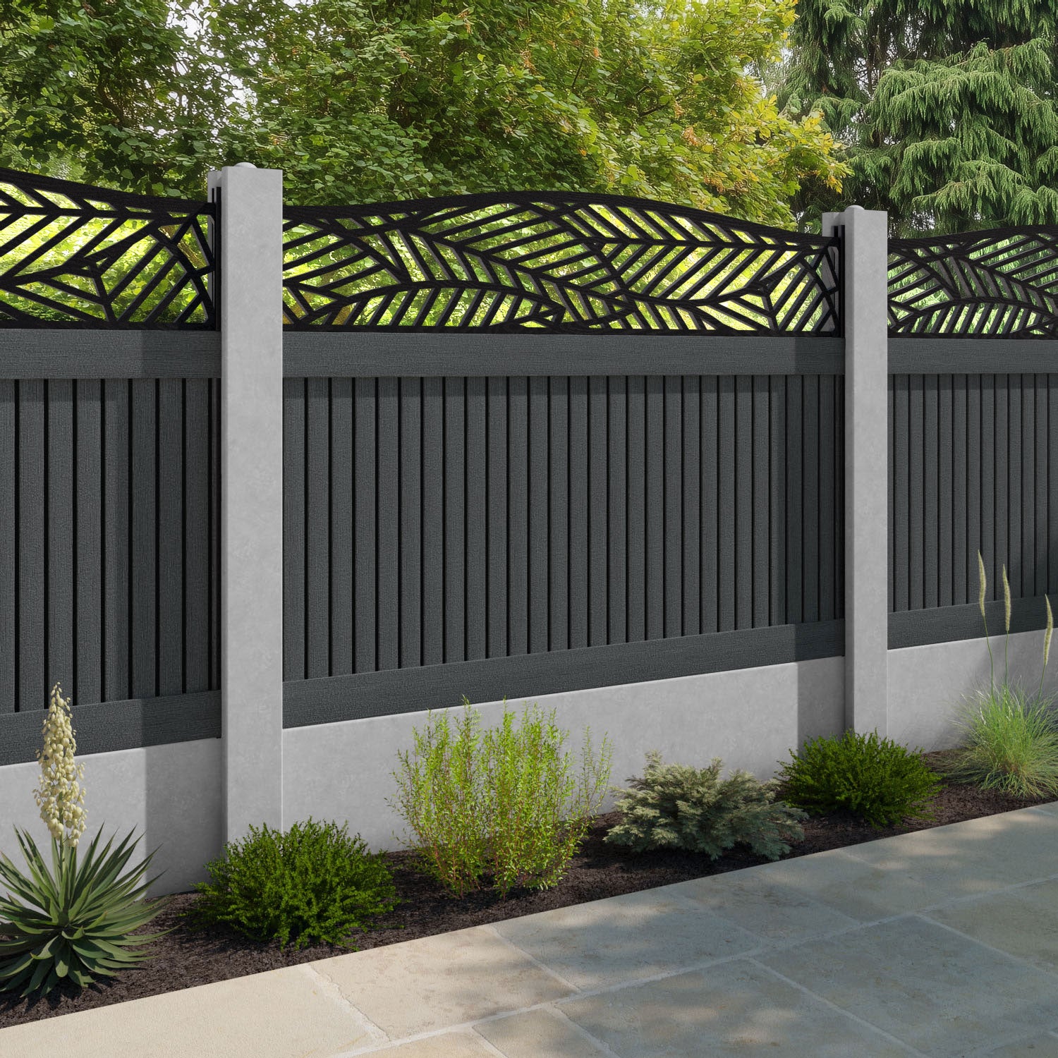 Virtis Habitat Curved Top Fence Panel - Dark Grey - for existing concrete posts