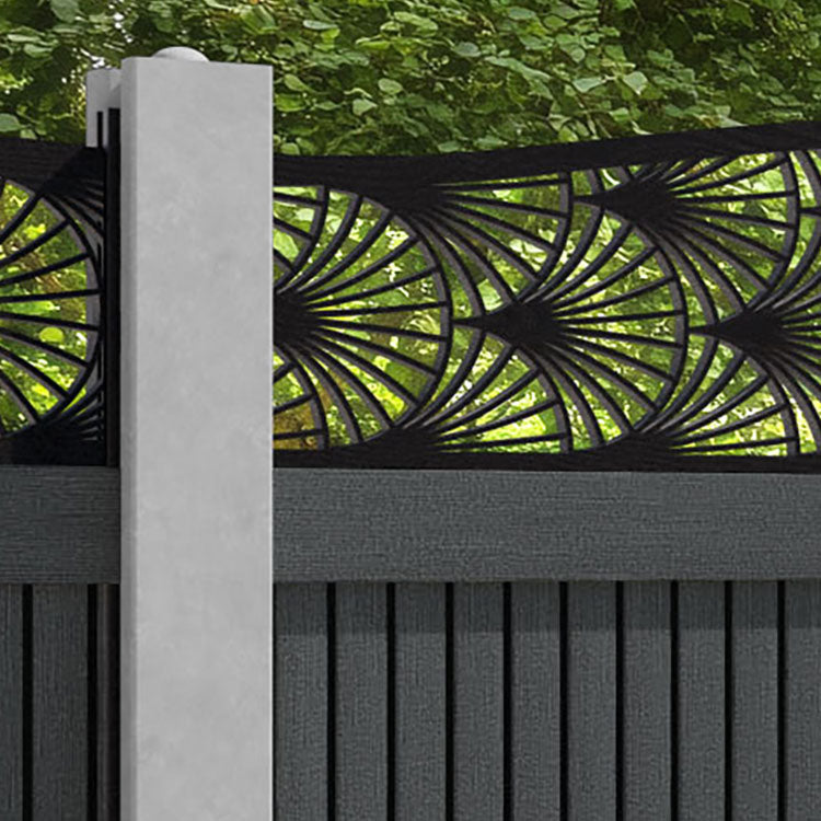 Virtis Laurel Curved Top Fence Panel - Dark Grey - for existing concrete posts