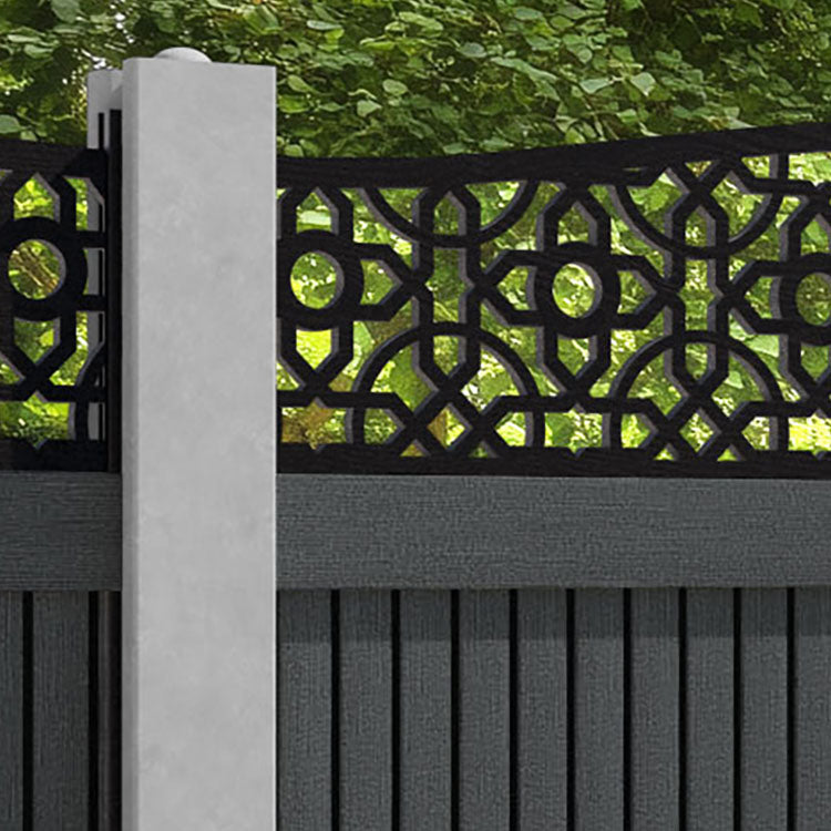 Virtis Nabila Curved Top Fence Panel - Dark Grey - for existing concrete posts