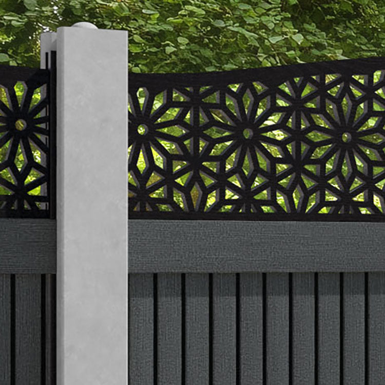 Virtis Narwa Curved Top Fence Panel - Dark Grey - for existing concrete posts