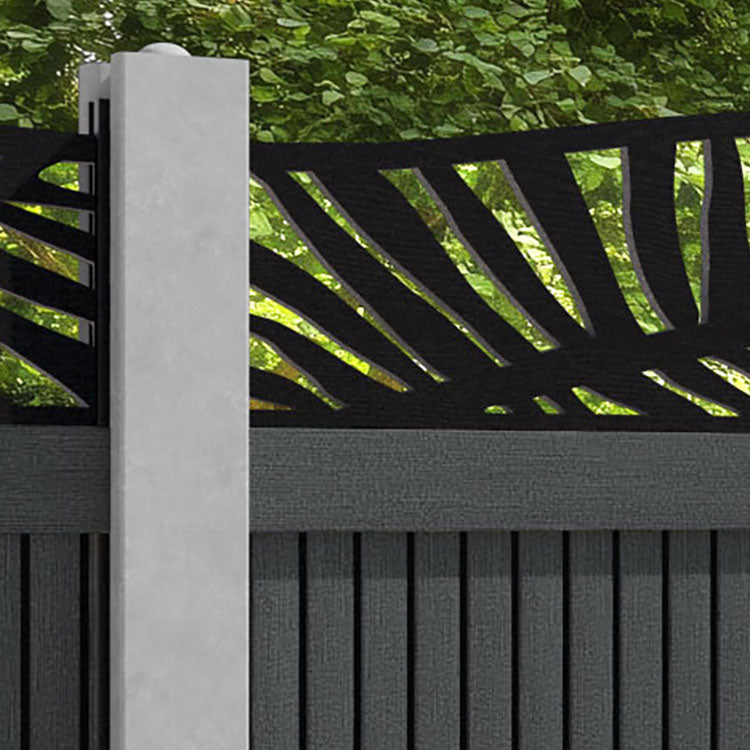Virtis Palm Curved Top Fence Panel - Dark Grey - for existing concrete posts