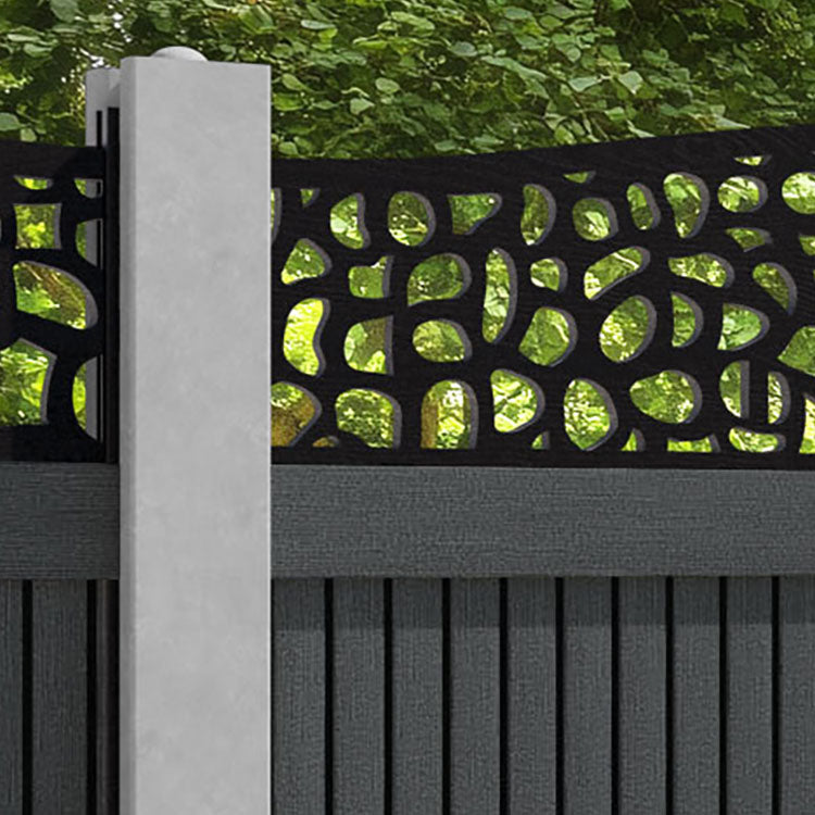 Virtis Pebble Curved Top Fence Panel - Dark Grey - for existing concrete posts