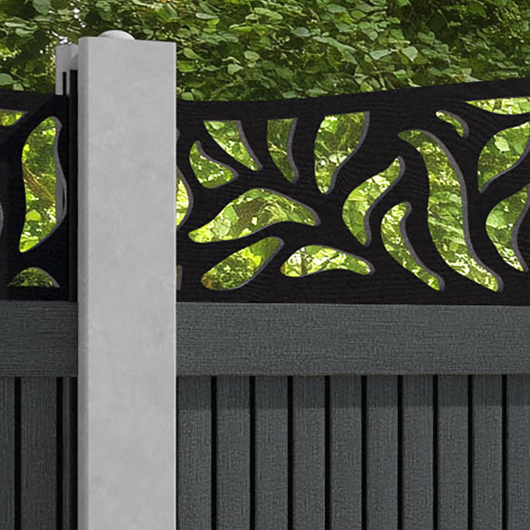 Virtis Plume Curved Top Fence Panel - Dark Grey - for existing concrete posts