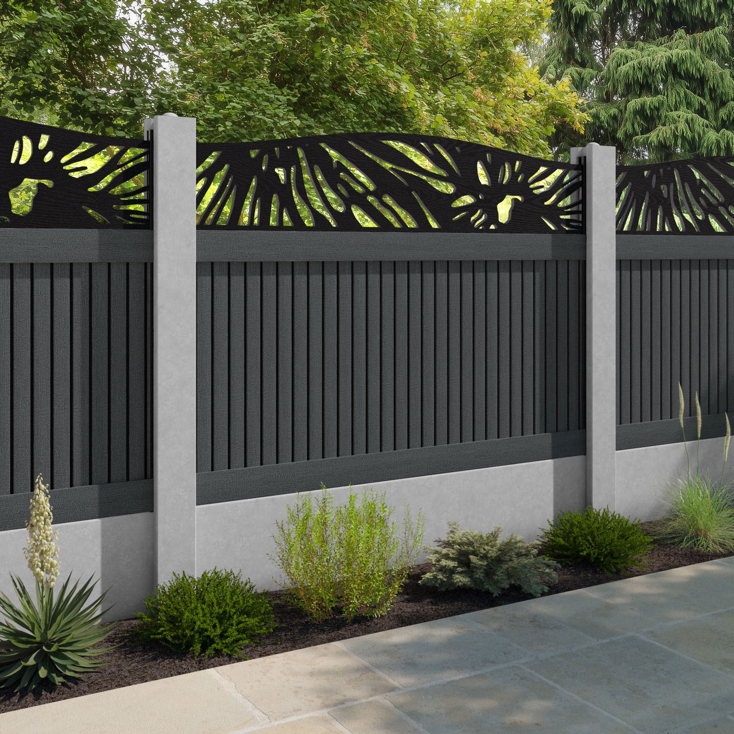 Virtis Poppy Curved Top Fence Panel - Dark Grey - for existing concrete posts