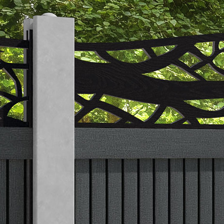 Virtis Twilight Curved Top Fence Panel - Dark Grey - for existing concrete posts