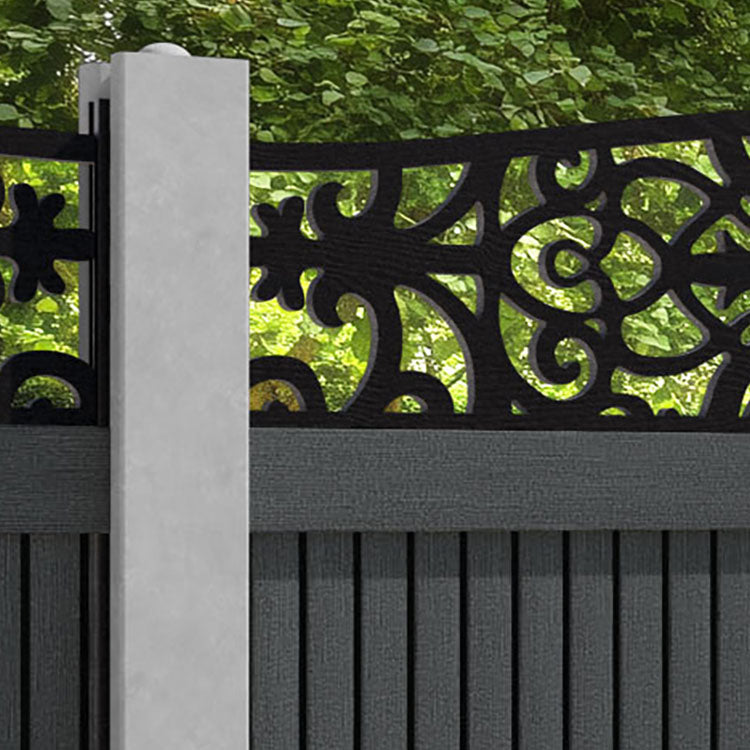 Virtis Windsor Curved Top Fence Panel - Dark Grey - for existing concrete posts