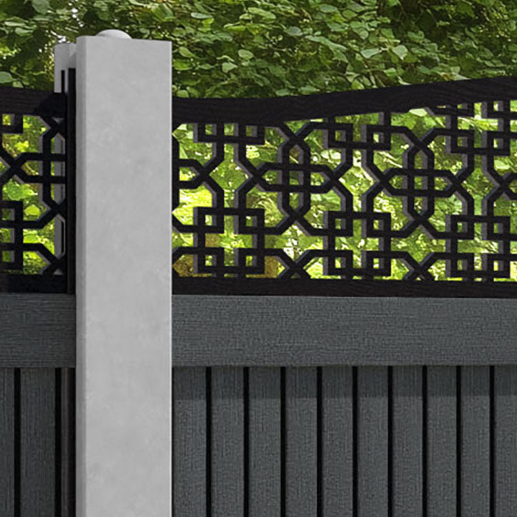 Virtis Zaria Curved Top Fence Panel - Dark Grey - for existing concrete posts