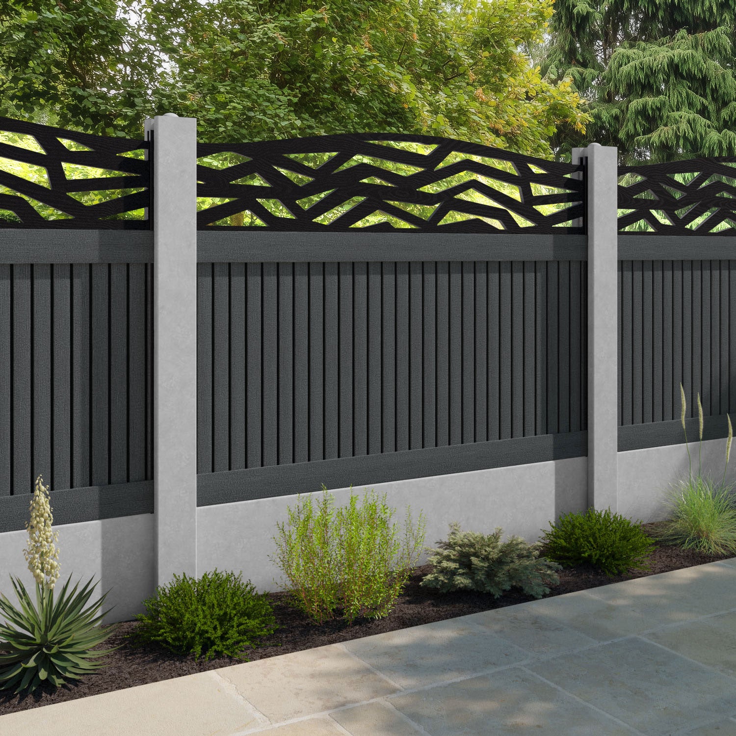 Virtis Zenith Curved Top Fence Panel - Dark Grey - for existing concrete posts