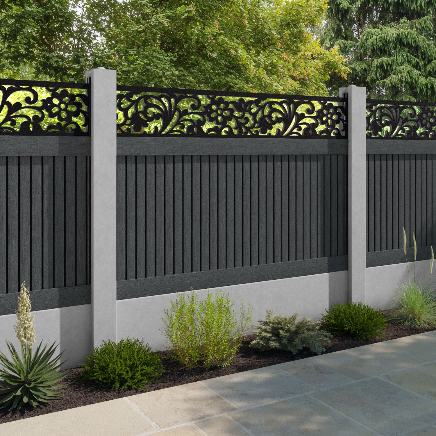 Virtis Eden Fence Panel - Dark Grey - for existing concrete posts