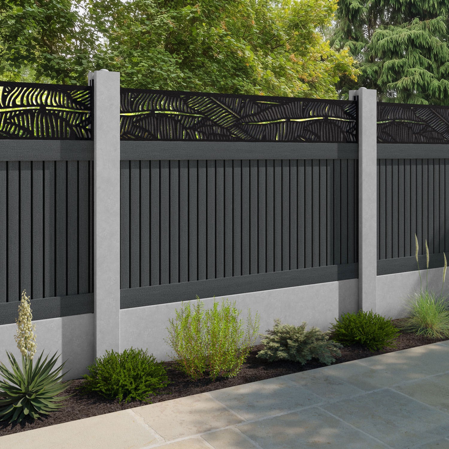 Virtis Feather Fence Panel - Dark Grey - for existing concrete posts