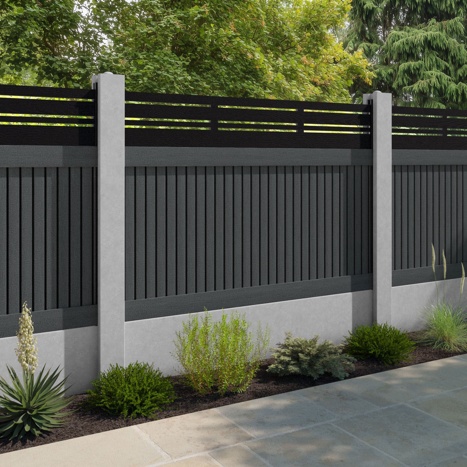 Virtis Linea Fence Panel - Dark Grey - for existing concrete posts