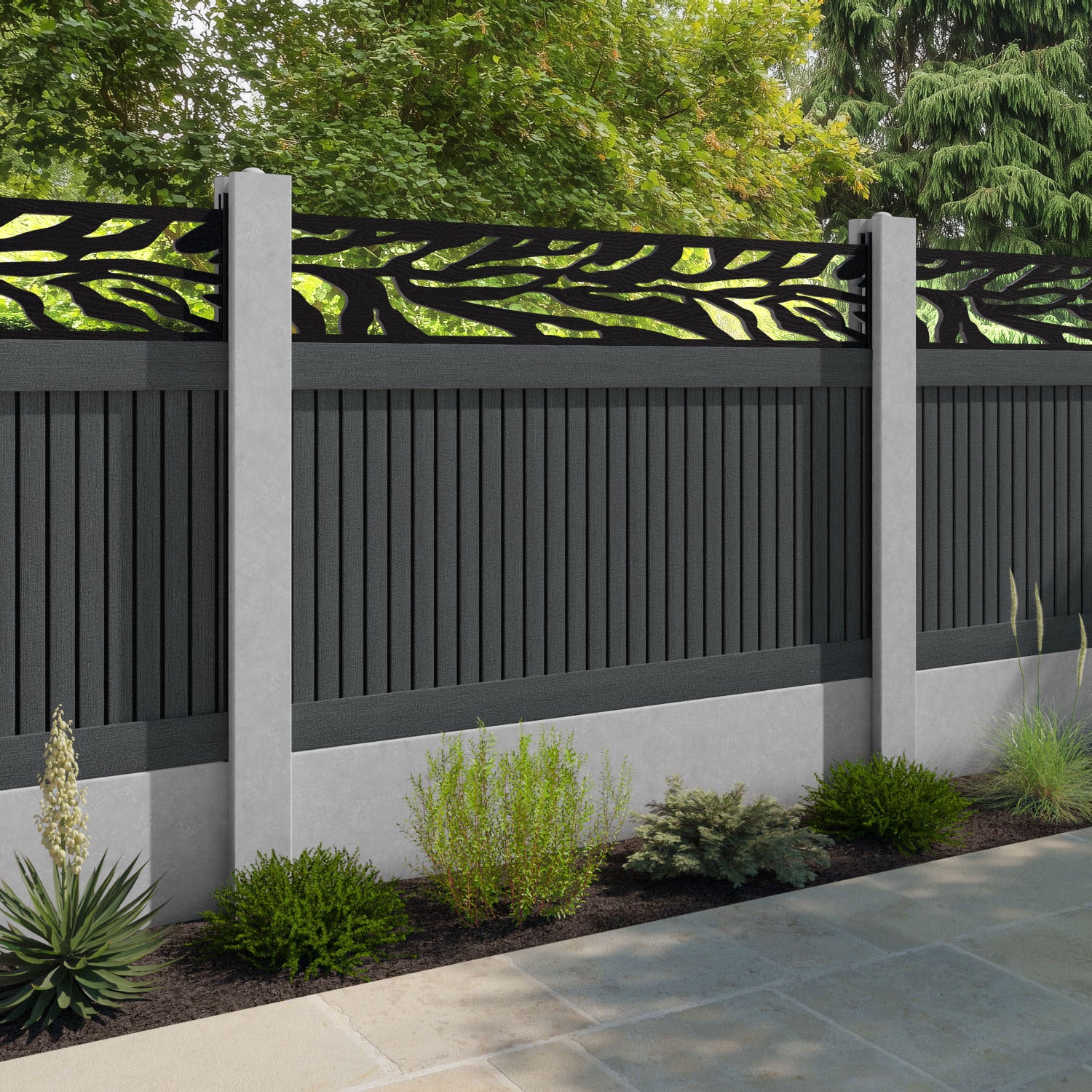 Virtis Malawi Fence Panel - Dark Grey - for existing concrete posts
