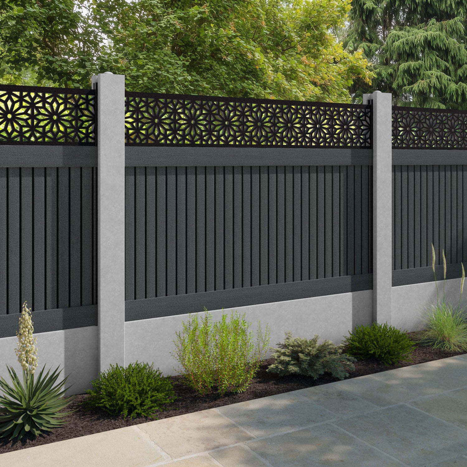 Virtis Narwa Fence Panel - Dark Grey - for existing concrete posts