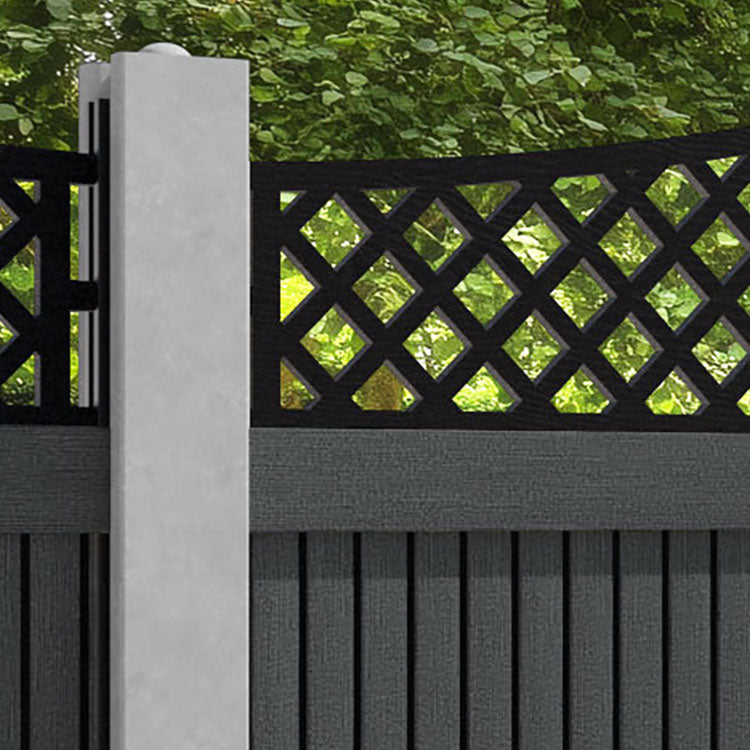 Virtis Oxford Curved Top Fence Panel - Dark Grey - for existing concrete posts
