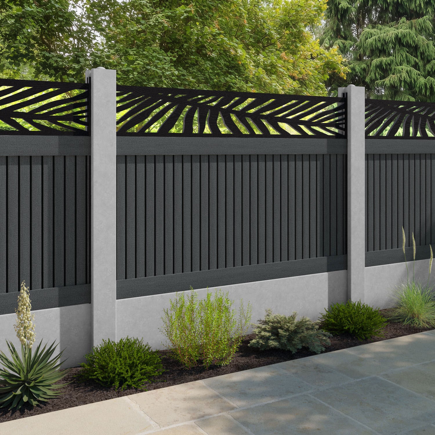 Virtis Palm Fence Panel - Dark Grey - for existing concrete posts