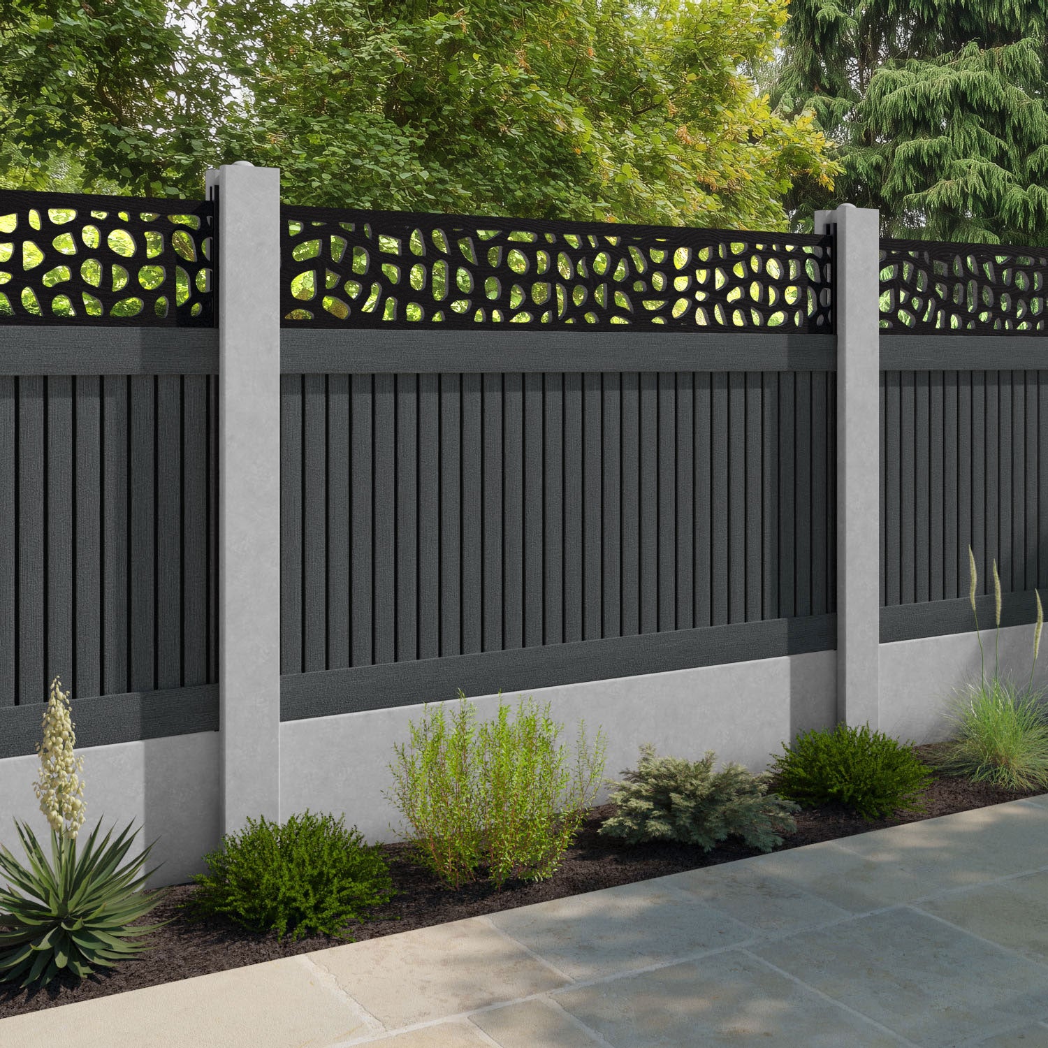 Virtis Pebble Fence Panel - Dark Grey - for existing concrete posts