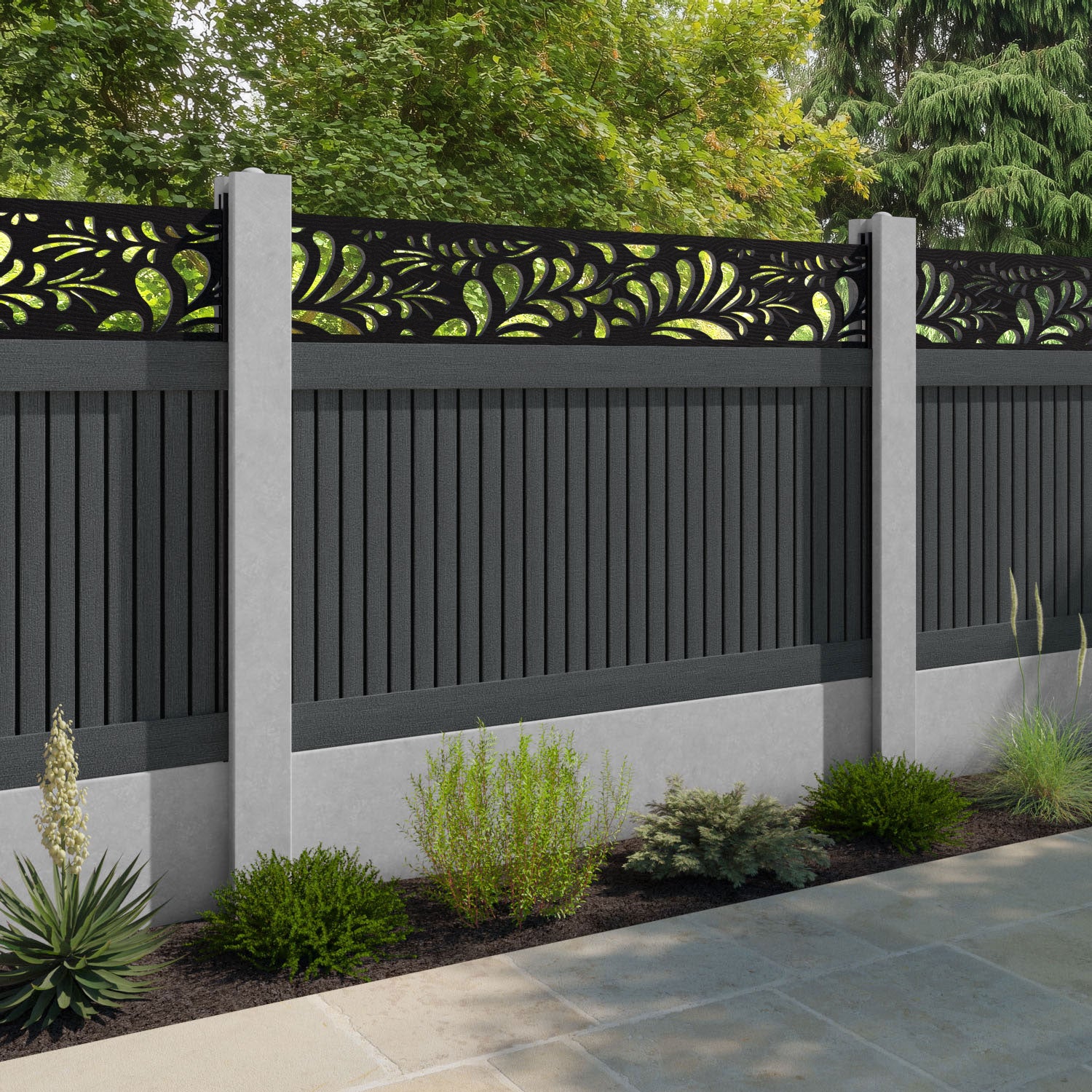 Virtis Petal Fence Panel - Dark Grey - for existing concrete posts