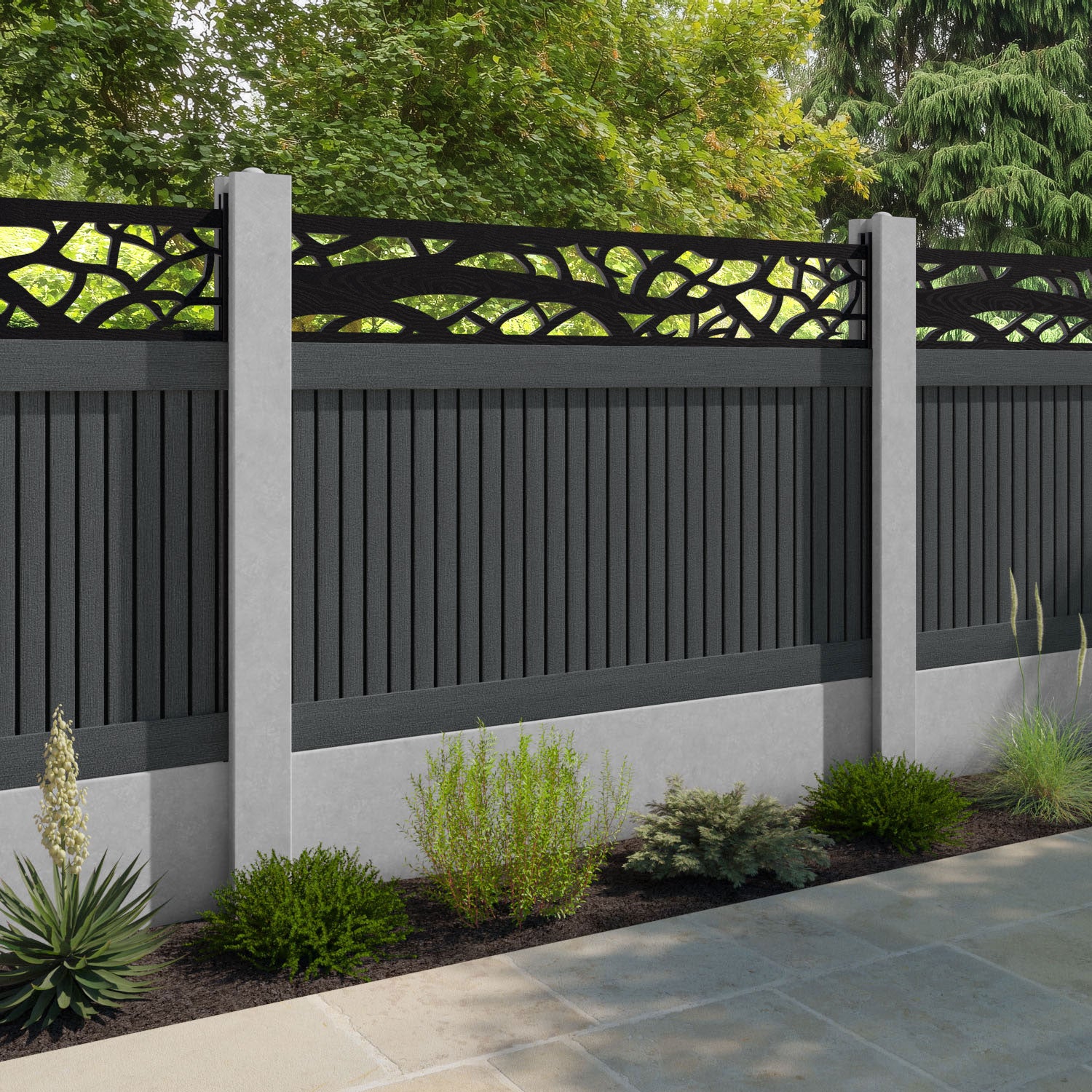 Virtis Twilight Fence Panel - Dark Grey - for existing concrete posts