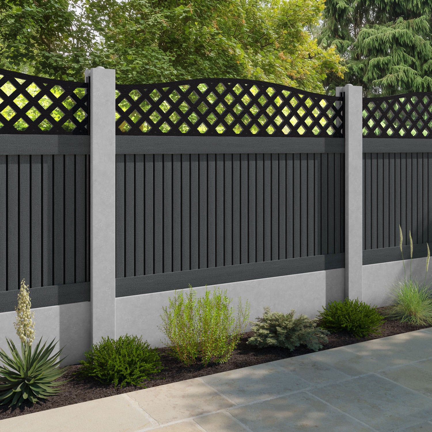 Virtis High Wave Fence Panel - Dark Grey - for existing concrete posts