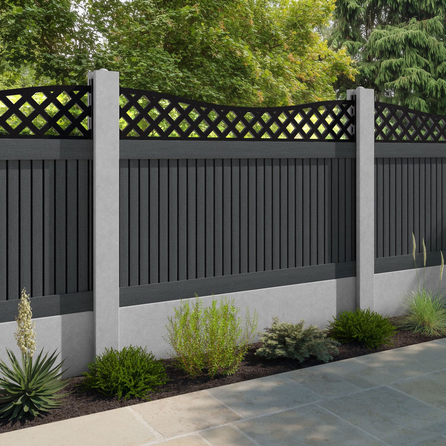 Virtis Low Wave Fence Panel - Dark Grey - for existing concrete posts