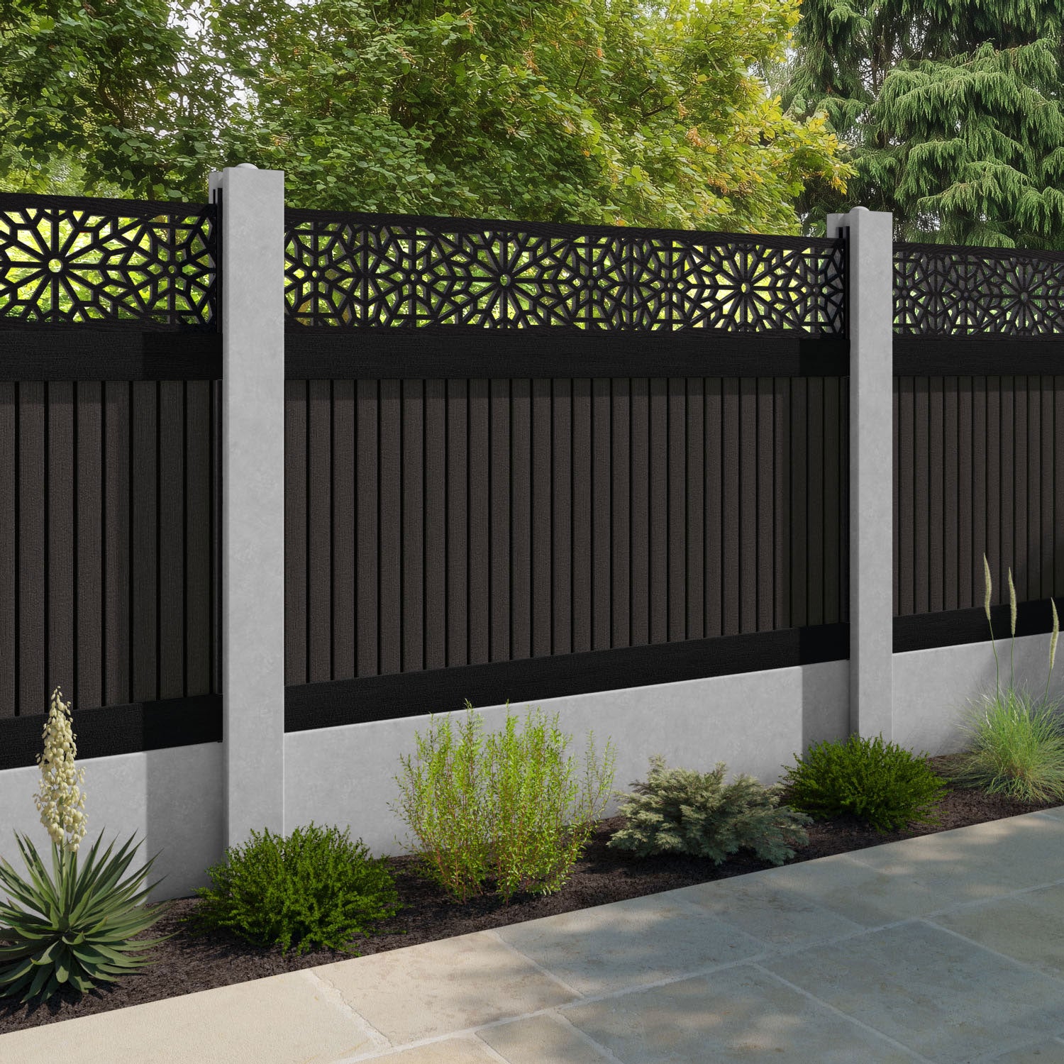 Virtis Alnara Fence Panel - Dark Oak - for existing concrete posts