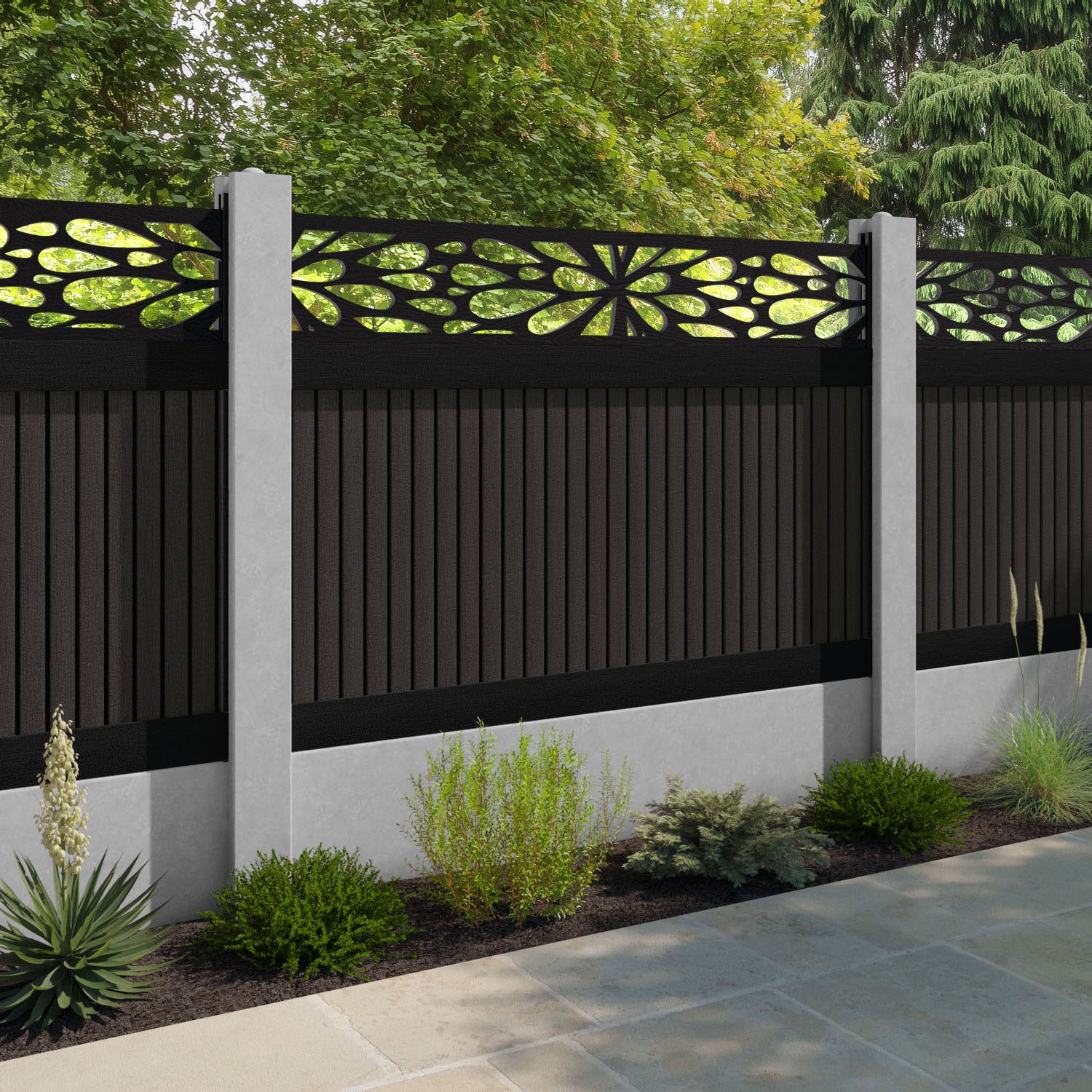 Virtis Blossom Fence Panel - Dark Oak - for existing concrete posts