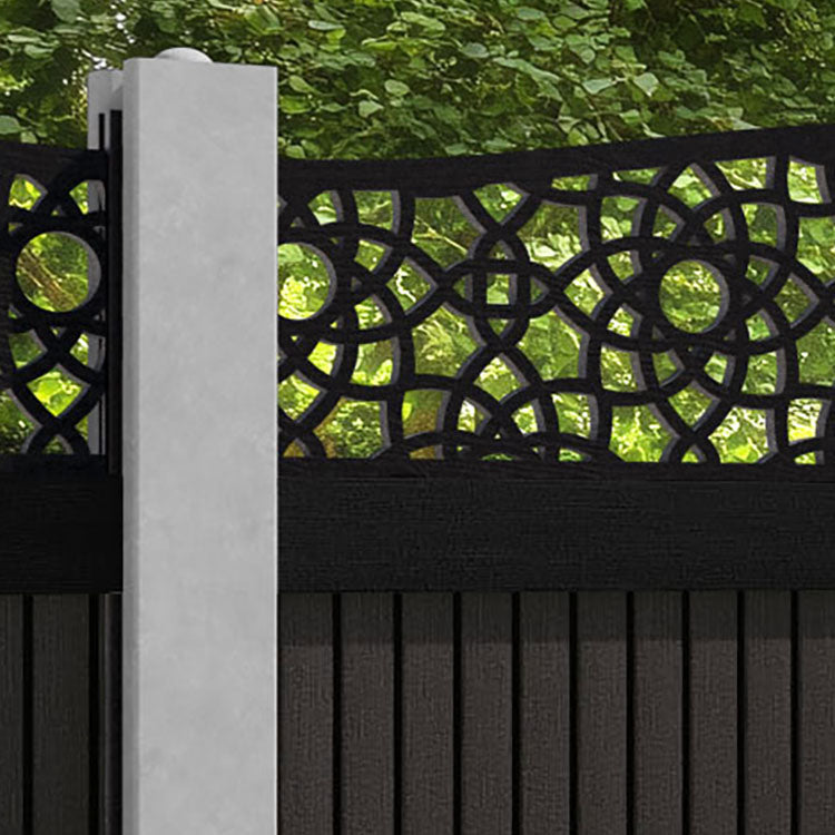 Virtis Ambar Curved Top Fence Panel - Dark Oak - for existing concrete posts