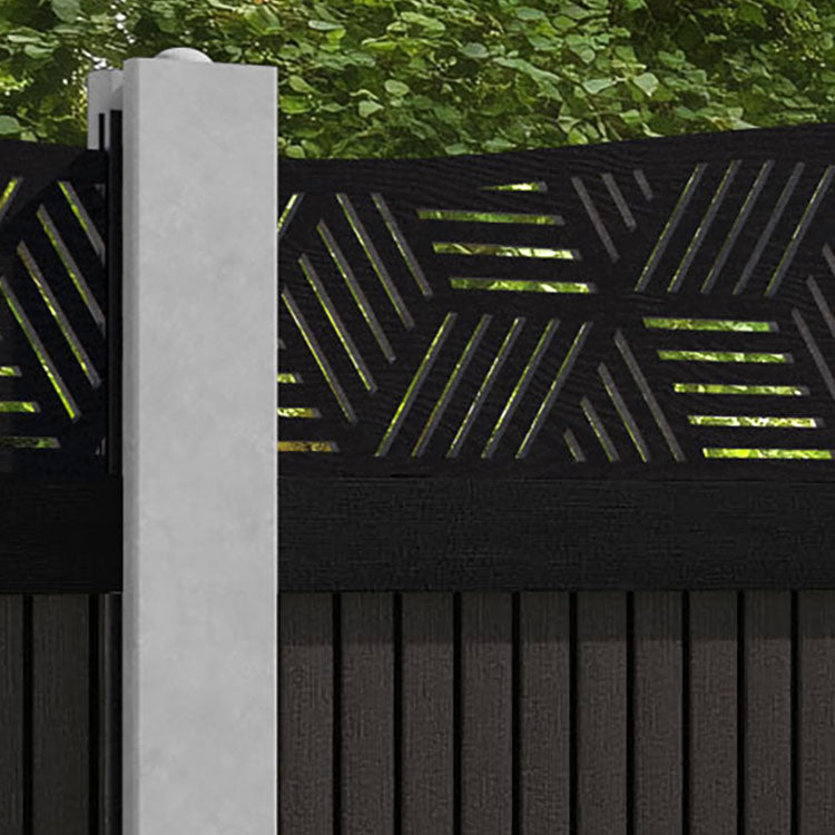 Virtis Cubed Curved Top Fence Panel - Dark Oak - for existing concrete posts