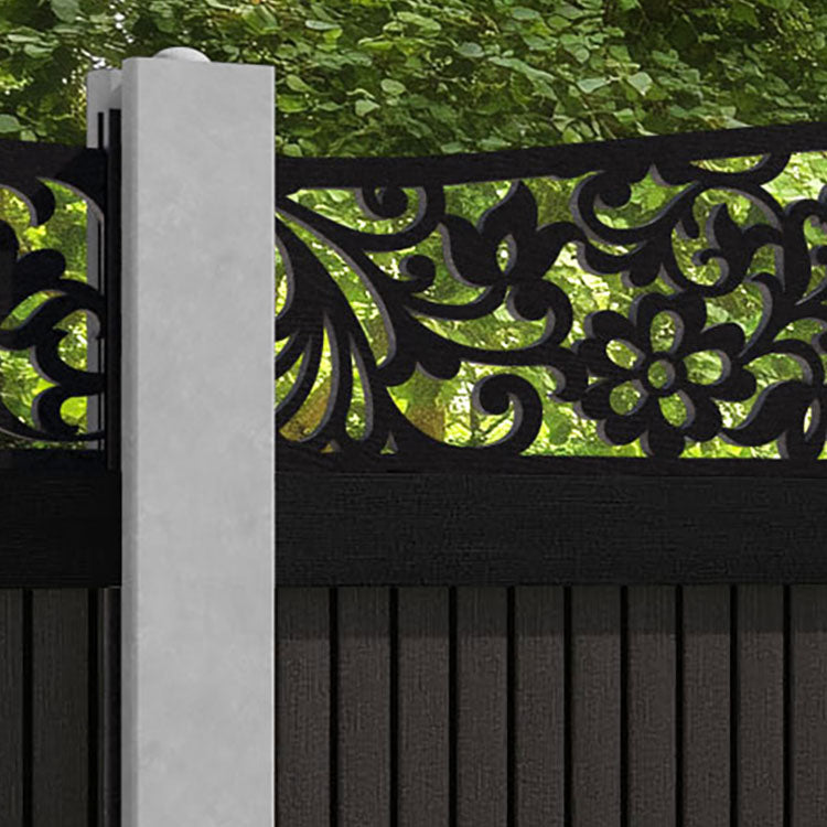 Virtis Eden Curved Top Fence Panel - Dark Oak - for existing concrete posts