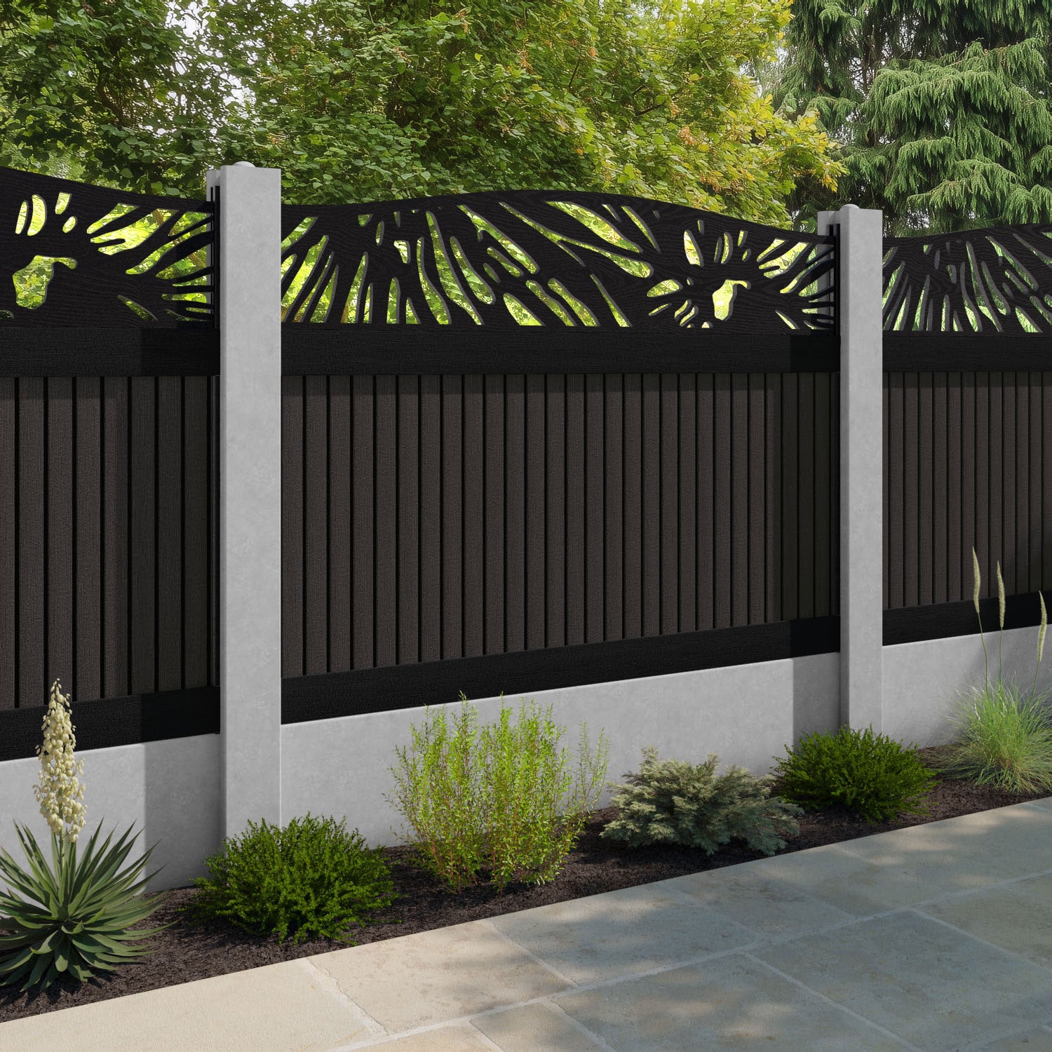 Virtis Poppy Curved Top Fence Panel - Dark Oak - for existing concrete posts