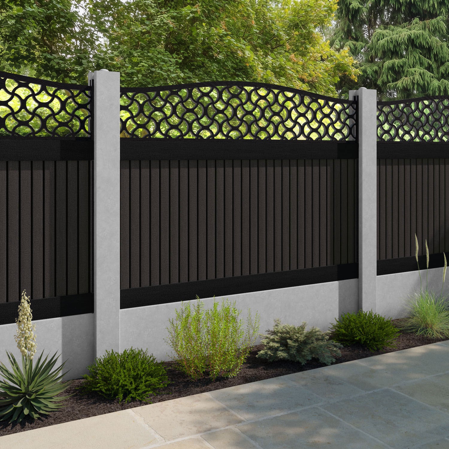 Virtis Vida Curved Top Fence Panel - Dark Oak - for existing concrete posts