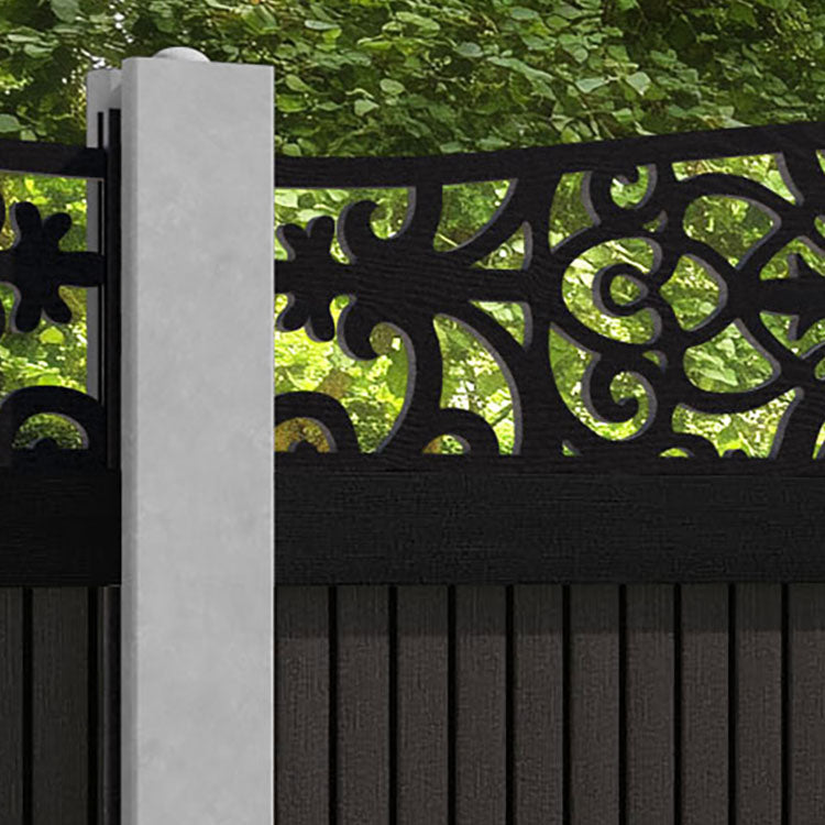 Virtis Windsor Curved Top Fence Panel - Dark Oak - for existing concrete posts