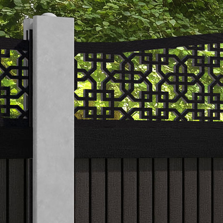 Virtis Zaria Curved Top Fence Panel - Dark Oak - for existing concrete posts
