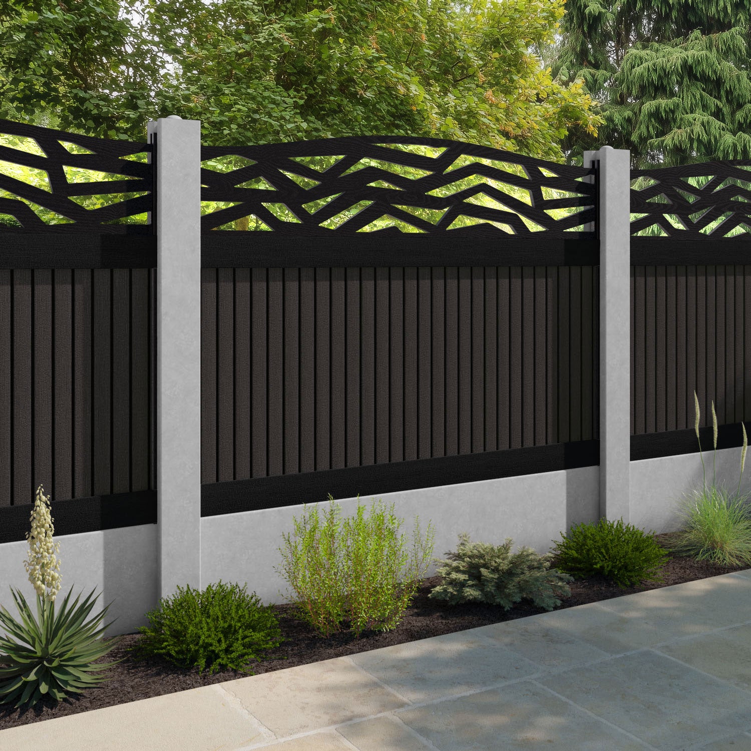 Virtis Zenith Curved Top Fence Panel - Dark Oak - for existing concrete posts