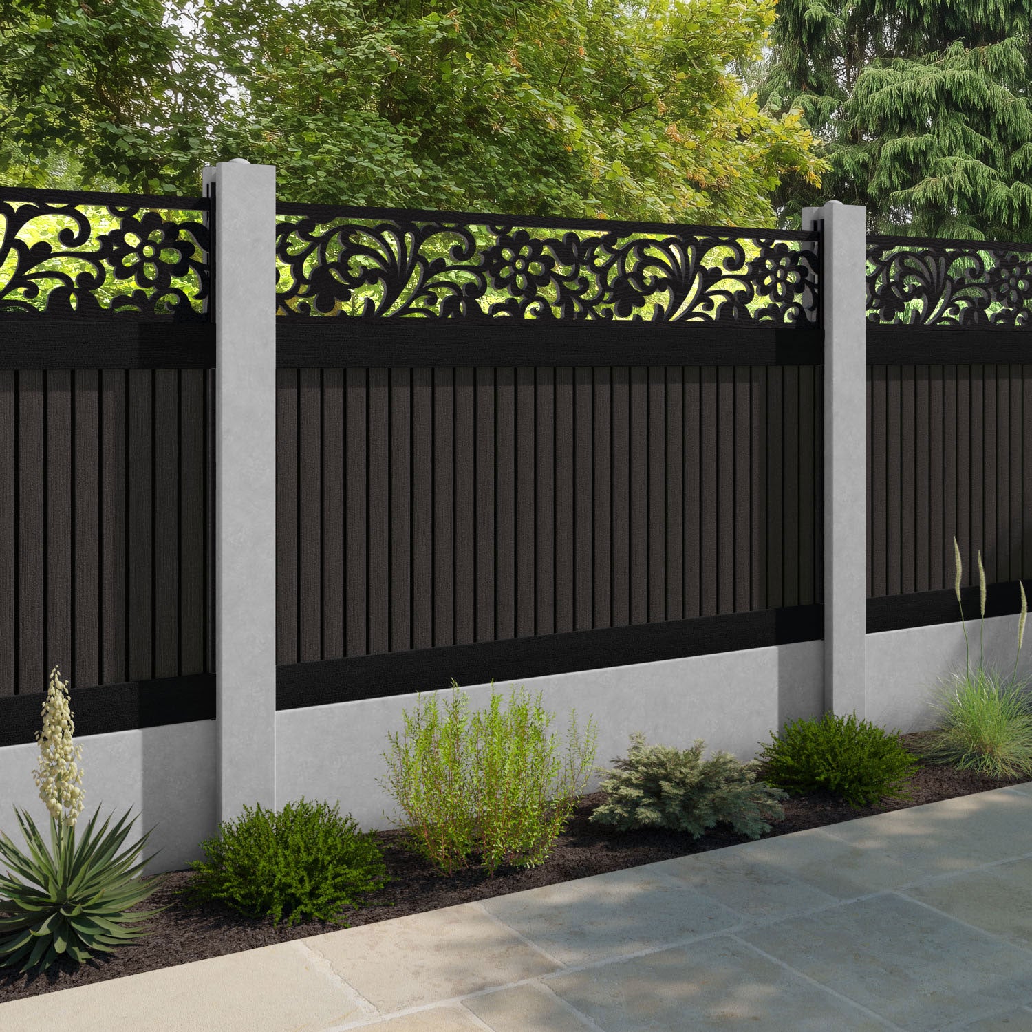 Virtis Eden Fence Panel - Dark Oak - for existing concrete posts