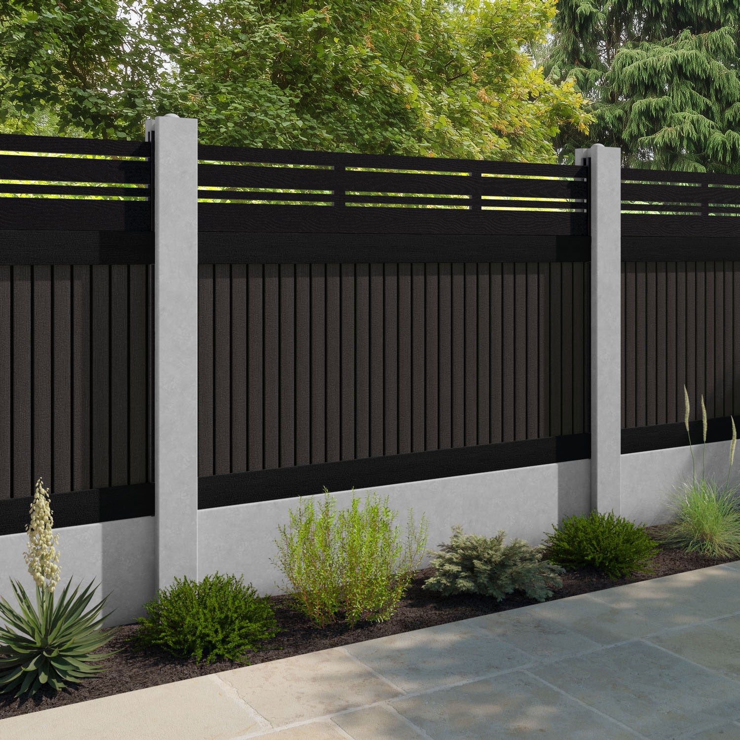 Virtis Linea Fence Panel - Dark Oak - for existing concrete posts