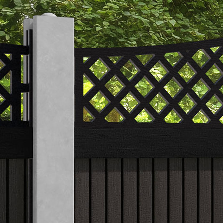 Virtis Oxford Curved Top Fence Panel - Dark Oak - for existing concrete posts