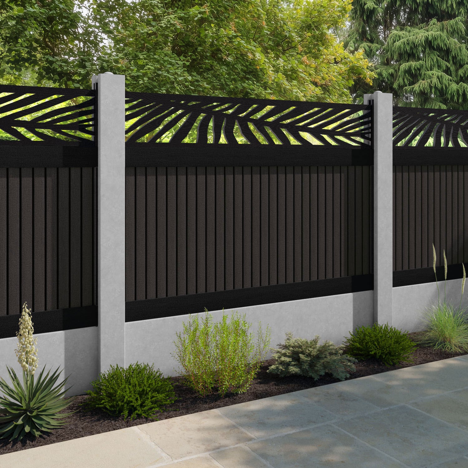 Virtis Palm Fence Panel - Dark Oak - for existing concrete posts