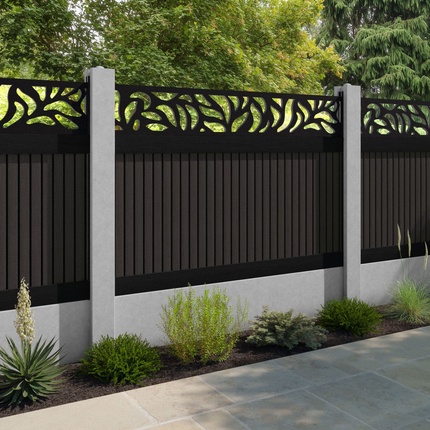 Virtis Plume Fence Panel - Dark Oak - for existing concrete posts