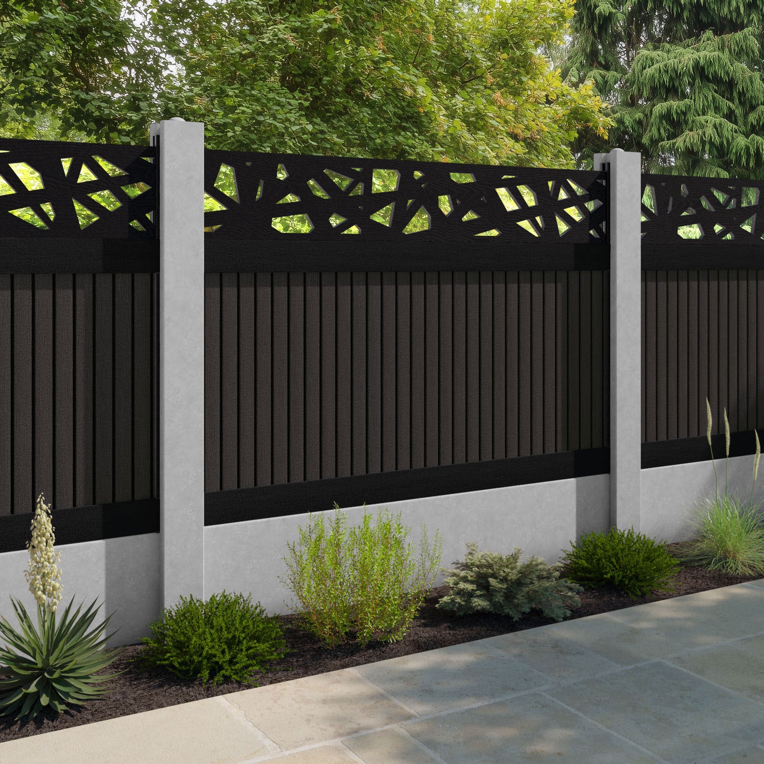 Virtis Prism Fence Panel - Dark Oak - for existing concrete posts