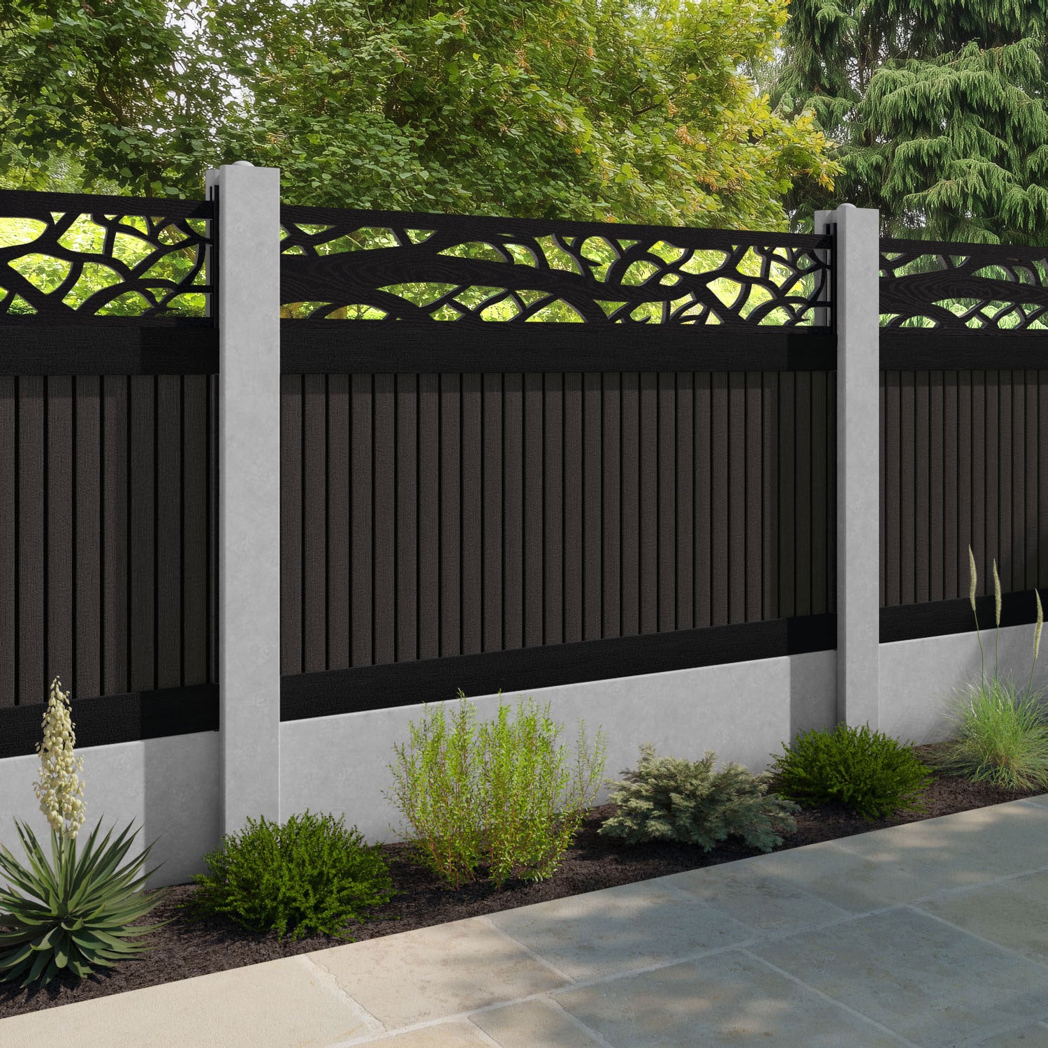 Virtis Twilight Fence Panel - Dark Oak - for existing concrete posts
