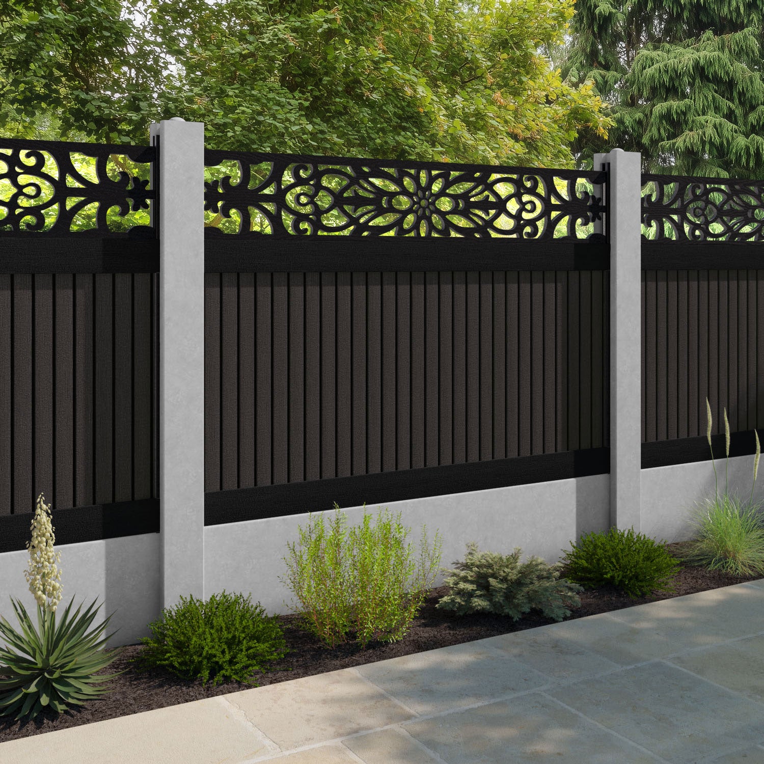 Virtis Windsor Fence Panel - Dark Oak - for existing concrete posts