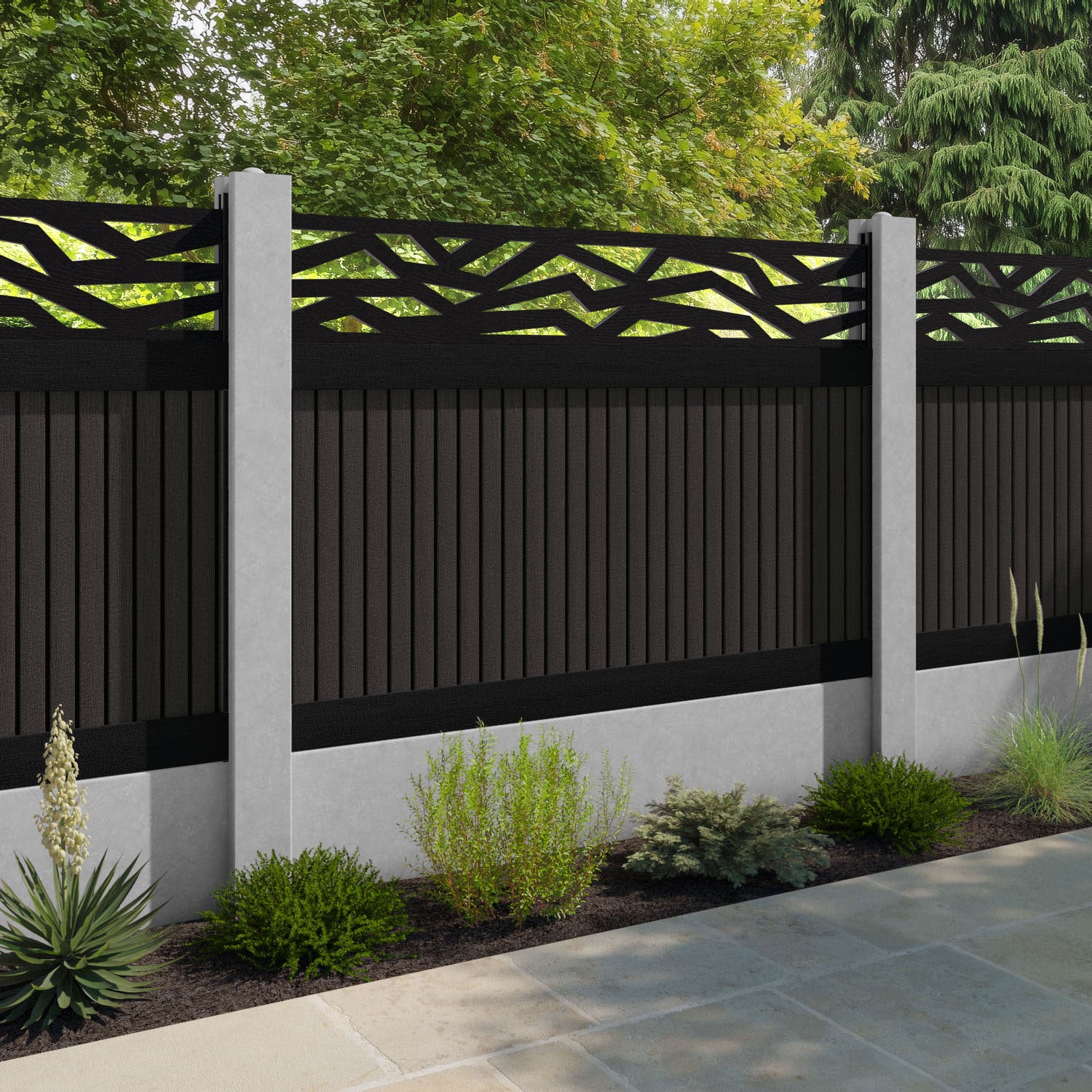 Virtis Zenith Fence Panel - Dark Oak - for existing concrete posts